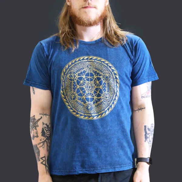bG9jYWw6Ly9tZWRpYS85Ry82RC82MFIzMEMxSDc0VjM2RDlHL2RjYzBlYmJkLmpwZWc.webp Large Stone Washed T-Shirt - Chakra - Blue