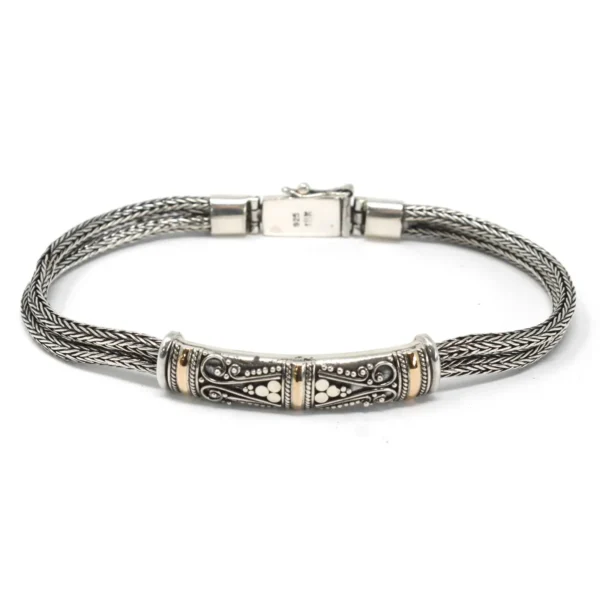 bG9jYWw6Ly9tZWRpYS85Ry9KRC82MFIzMEMxRzZNVEtKRDlHLzUyMzU5NTc5LmpwZWc.webp Silver and Gold Bracelet - Unisex Twin Chain