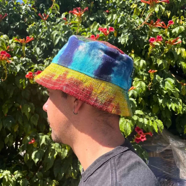 Patched Hemp and Cotton Boho Festival Hat - Tiedye