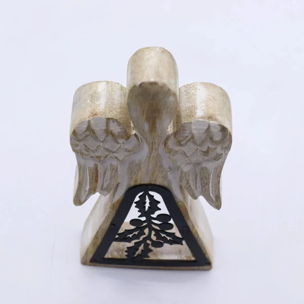 Mango Wood Angel - Whitewash with Iron Decor Cut Out