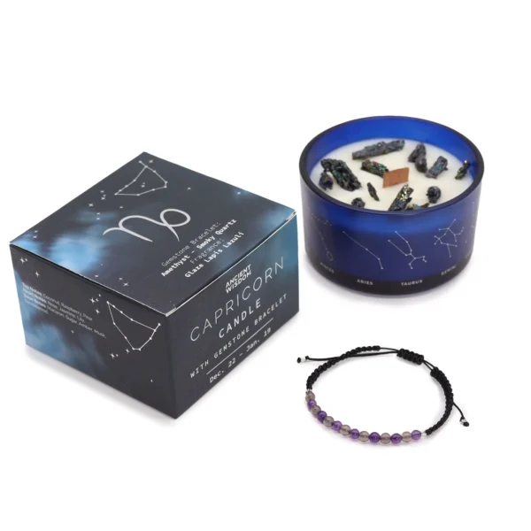 bG9jYWw6Ly9tZWRpYS85Si8yRS82MFIzMEMxRzZXVEsyRTlKLzYzNTViN2M4LmpwZWc.webp Zodiac Crystal Candle with Gemstone Bracelet - Capricorn