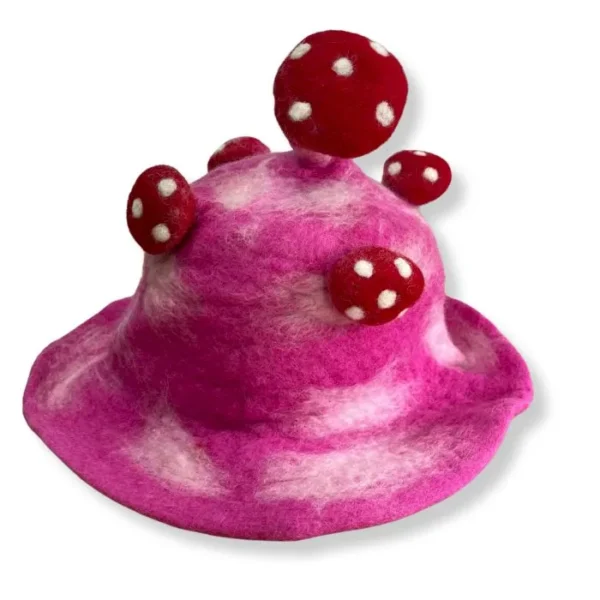 Pink Felted Mushroom Festival Hat