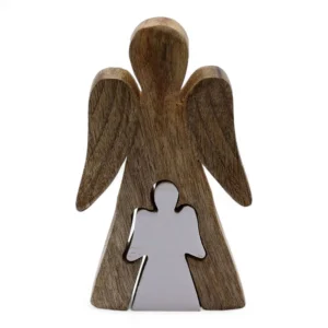 Mango Wood Small Angel in Angel - White Enamel