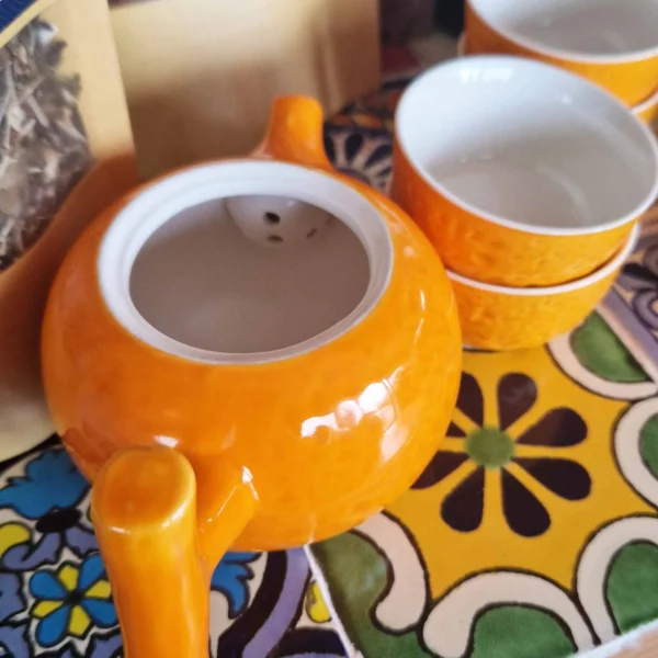 Herbal Orange Teapot Set - Pot and Four Cups