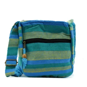 Large Nepal Sling Bag  (Adjustable Strap) -  Spring Meadows Green and Blue