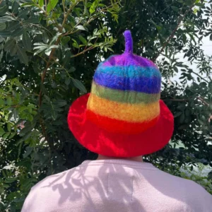 Festival Kit - Felted Sauna Bowl Hat in rainbow - cool yourself down this summer and look cool