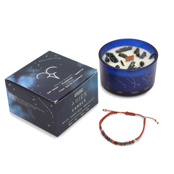 bG9jYWw6Ly9tZWRpYS85Uy8yRC82MFIzMEMxRzZXVEsyRDlTLzE2OGFkMTJjLmpwZWc.webp Zodiac Crystal Candle with Gemstone Bracelet - Aries