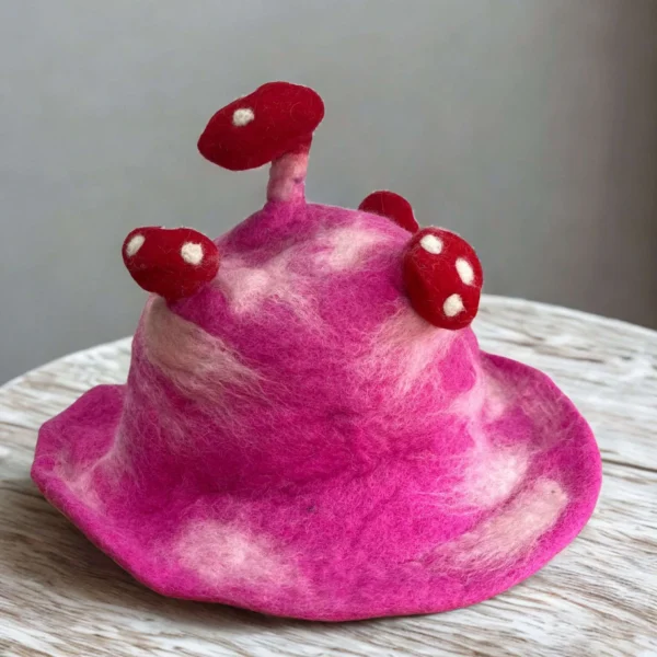 Pink Felted Mushroom Hat - Shocking Pink