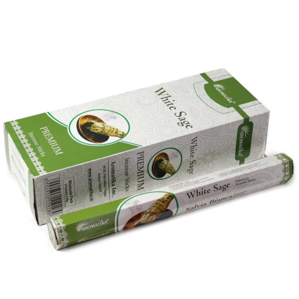 bG9jYWw6Ly9tZWRpYS8xRy84RS82MFIzMEMxSDc0Vks4RTFHLzI3MmQyNTk5LmpwZWc.webp Aromatika Charcoal Free Hex Incense Sticks - White Sage