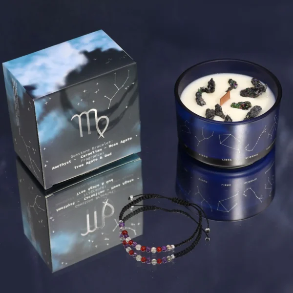 bG9jYWw6Ly9tZWRpYS8xRy8yRS82MFIzMEMxRzZXVEsyRTFHLzVlZjY3NmUwLmpwZWc.webp Zodiac Crystal Candle with Gemstone Bracelet - Virgo