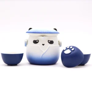 Panda Teapot Set and Three Cups - Sky Blue