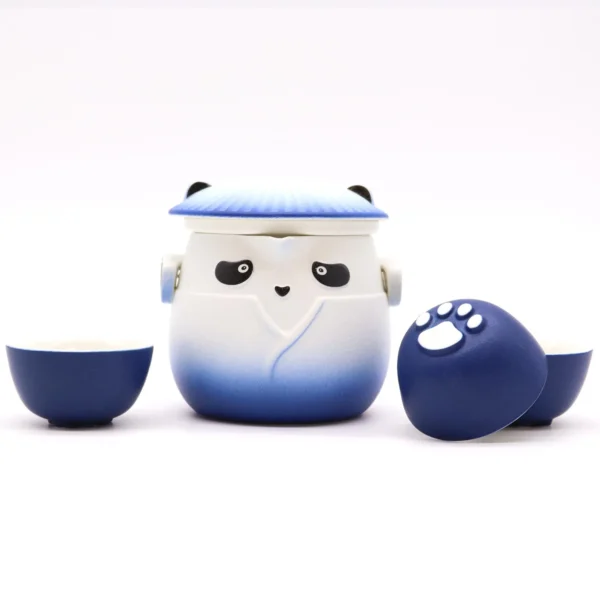 Panda Teapot Set and Three Cups - Sky Blue