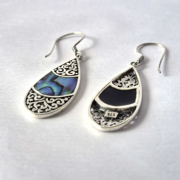Shell and Silver Earrings - Teardrop Oval - Abalone