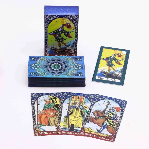 bG9jYWw6Ly9tZWRpYS8xSC80Qy82MFIzMEMxSjY0Uks0QzFIL2IwYTkwMDIxLmpwZw.webp Blue Foil Tarot Card Set - Mandala - with booklet