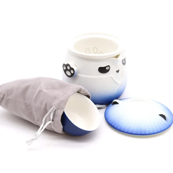 Panda Teapot Set and Three Cups - Sky Blue