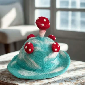Blue Felted Mushroom Hat