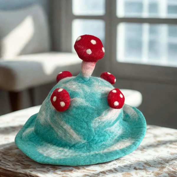Blue Felted Mushroom Hat