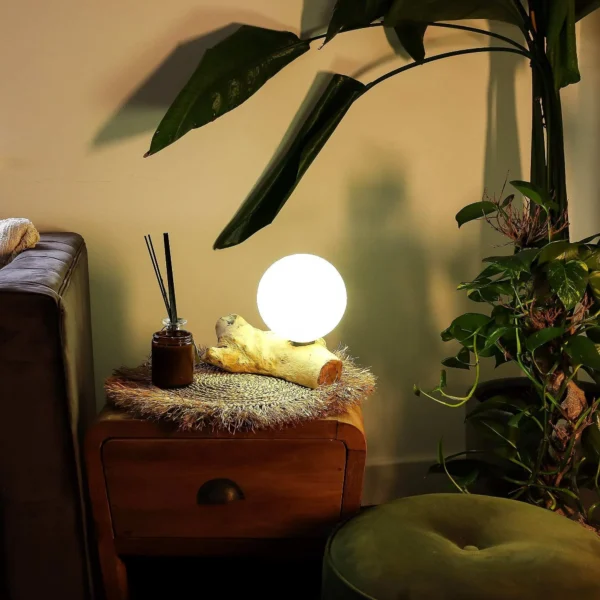 Ball lamp funky gift Boho Accessories - Hippie Gifts - Moon Lamp with Natural wood