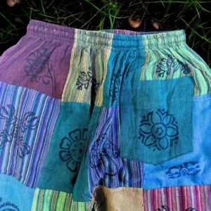Nomad Sari - Mushroom Pants - Block Print Designs -Green Tones S/M