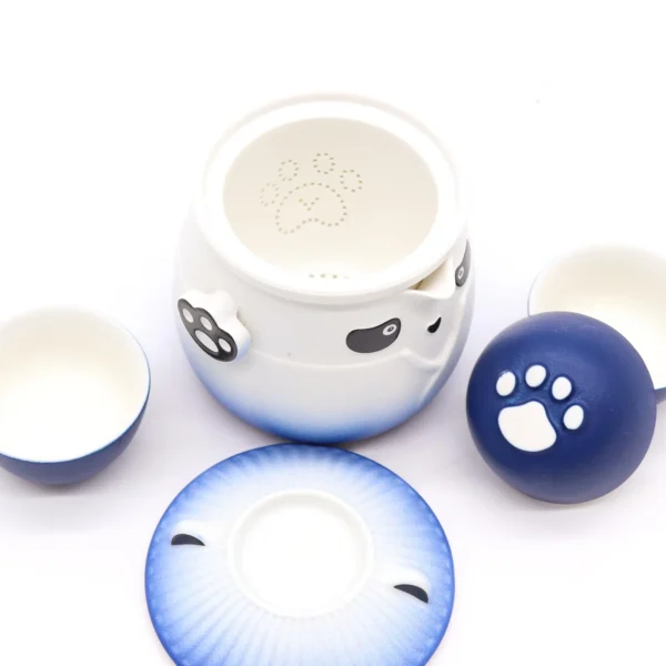 Panda Teapot Set and Three Cups - Sky Blue
