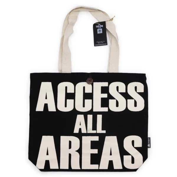 bG9jYWw6Ly9tZWRpYS8xSy9FRC82MFIzMEMxSDc0VzNFRDFLL2I1NjYyNTA1LmpwZWc.webp Iconic Classic Tote Bag - ACCESS ALL AREAS - Black Natural 10oz