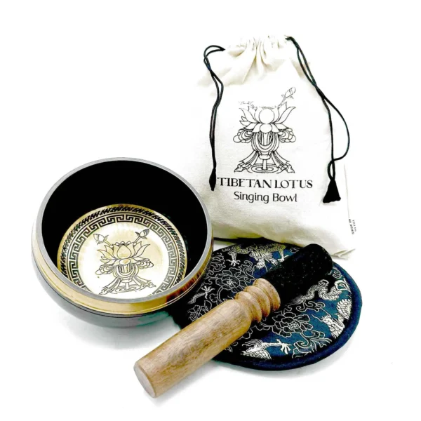 Hand Beaten and Engraved Singing Bowl Gift Set - 14cm - Lotus Flower