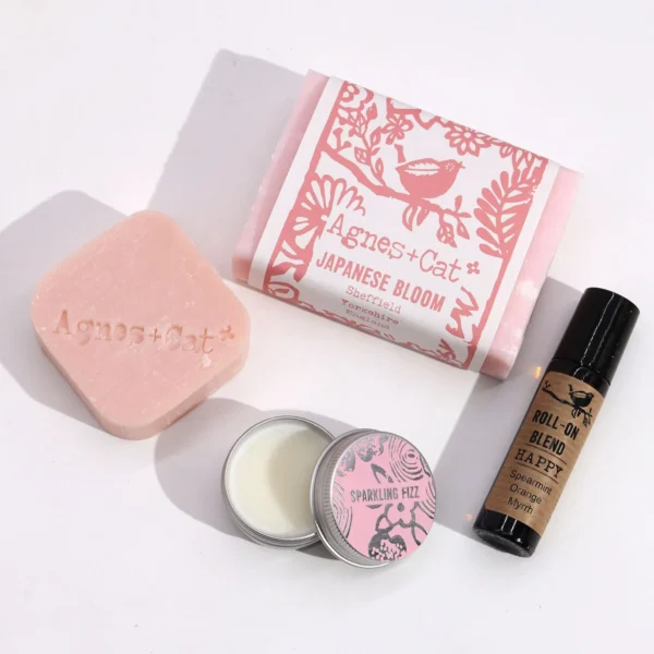 agnes and cat japanese bloom roll soap lip balm and roll on