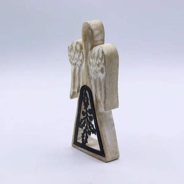 Mango Wood Angel - Whitewash with Iron Decor Cut Out