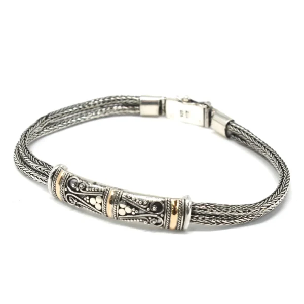 bG9jYWw6Ly9tZWRpYS8xUy9KRC82MFIzMEMxRzZNVEtKRDFTL2QxNmY1MjZhLmpwZWc.webp Silver and Gold Bracelet - Unisex Twin Chain