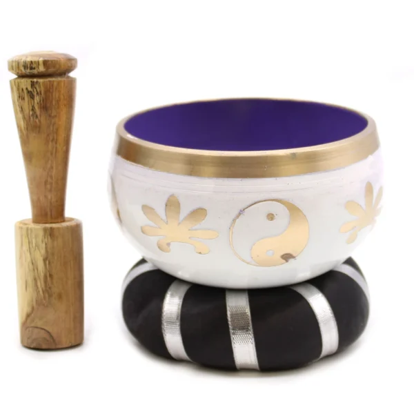 Yin and Yang Singing Bowl Set- White/Purple 10.7cm