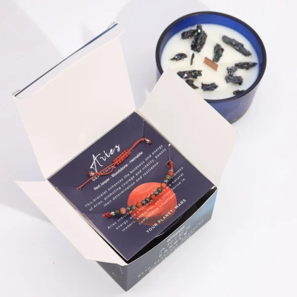 bG9jYWw6Ly9tZWRpYS9ISC8yRC82MFIzMEMxRzZXVEsyREhIL2EwZmExYjJlLmpwZWc.webp Zodiac Crystal Candle with Gemstone Bracelet - Aries