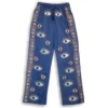 (LXL) Nomad Sari On the Med Collection - Lounge Pants - Rich Blue Gold Hand Painted Evil Eye Design