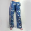 (LXL) Nomad Sari On the Med Collection - Lounge Pants - Rich Blue Gold Hand Painted Evil Eye Design