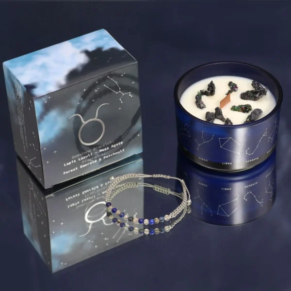 bG9jYWw6Ly9tZWRpYS9ITS8yRC82MFIzMEMxRzZXVEsyREhNLzlmOTY0Y2NjLmpwZWc.webp Zodiac Crystal Candle with Gemstone Bracelet - Taurus