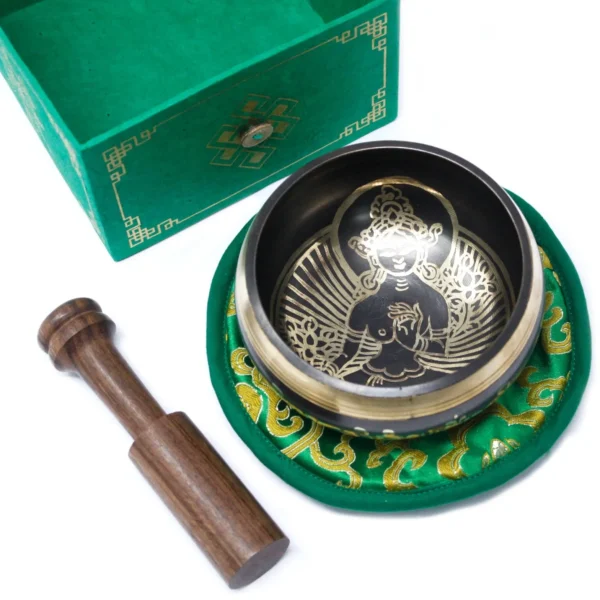 bG9jYWw6Ly9tZWRpYS9IUC82RC82MFIzMEMxRzZNVDM2REhQL2EyOWRhMjFkLmpwZWc.webp Green Tara Singing Bowl Set 10cm (min 380gm)