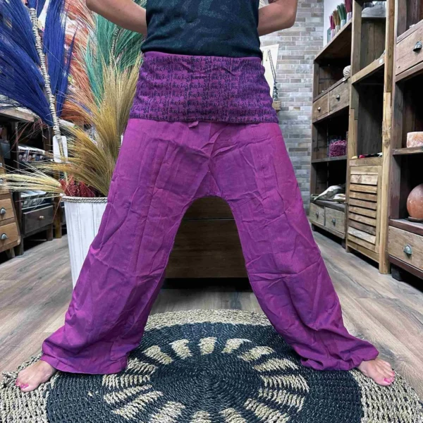 Yoga and Festival Pants - Thai Fisherman Mandala Mantra on Purple