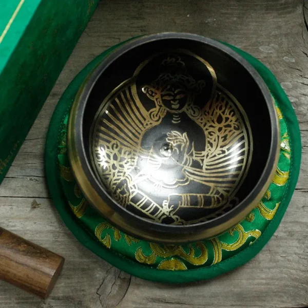 bG9jYWw6Ly9tZWRpYS9TSC82RC82MFIzMEMxRzZNVDM2RFNILzlhOWQ0NDhhLmpwZWc.webp Green Tara Singing Bowl Set 10cm (min 380gm)