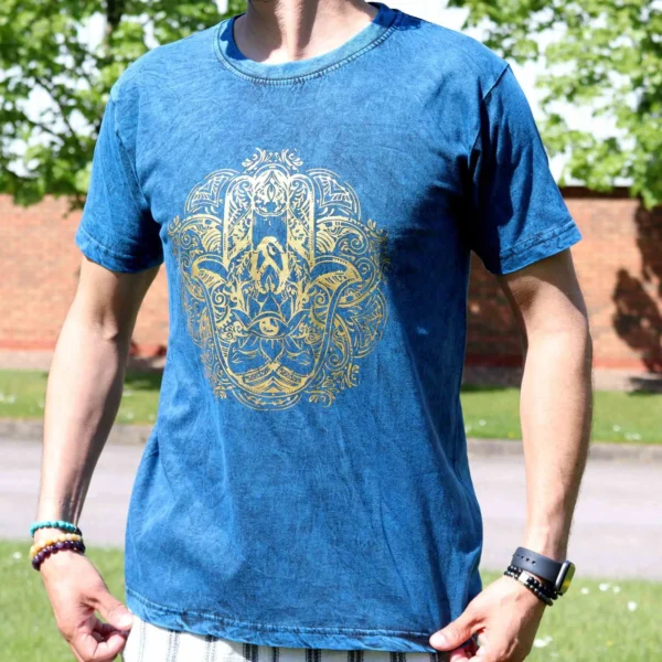 bG9jYWw6Ly9tZWRpYS9TSi9FQy82MFIzMEMxSDc0VEtFQ1NKL2U4NjIxY2U5LmpwZWc.webp Medium Stone Washed T-Shirt - Hamsa - Blue