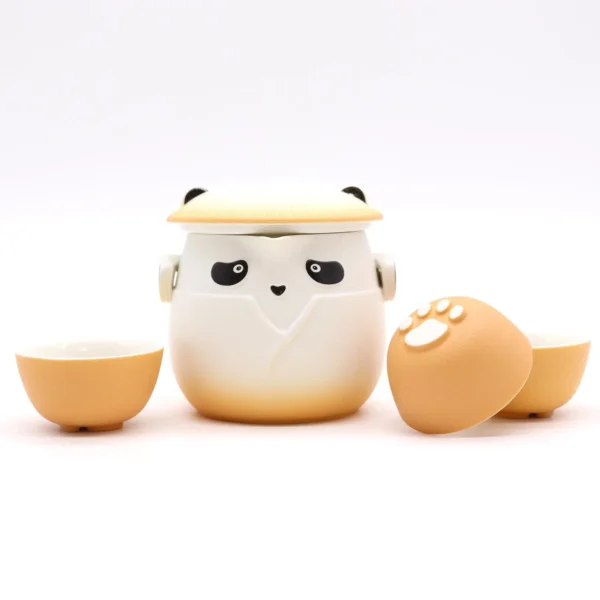 Panda Teapot Set and Three Cups - Orange