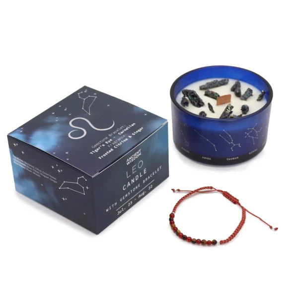 bG9jYWw6Ly9tZWRpYS9TTi8yRC82MFIzMEMxRzZXVEsyRFNOLzkyZmVlMWM5LmpwZWc.webp Zodiac Crystal Candle with Gemstone Bracelet - Leo