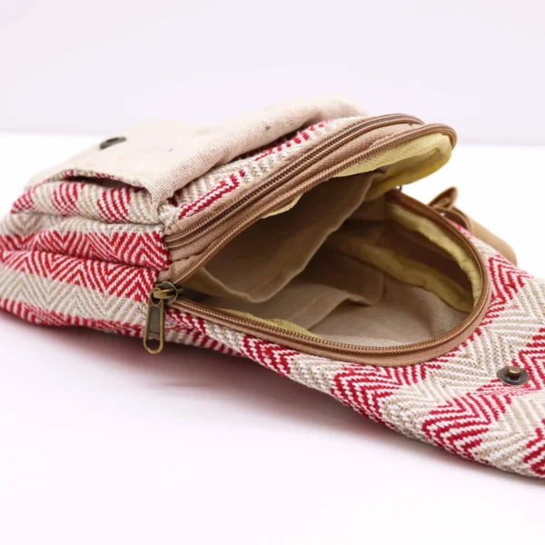 Body Cross Bag Natural Cotton - Tan and Pink