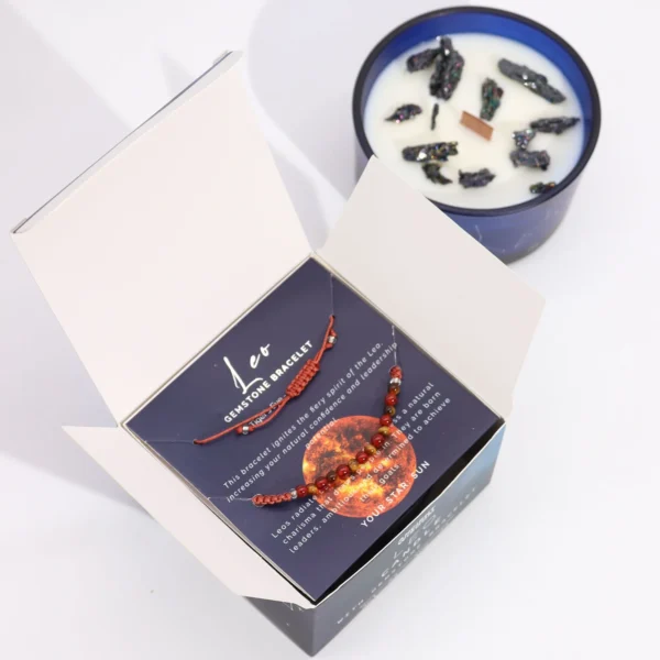 bG9jYWw6Ly9tZWRpYS9TUS8yRC82MFIzMEMxRzZXVEsyRFNRL2FjMDRjMDJlLmpwZWc.webp Zodiac Crystal Candle with Gemstone Bracelet - Leo