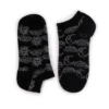 Black cotton celestial ankle socks with white embroidered sun and moon motifs.
