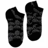 Pair of black ankle socks featuring a white celestial sun and moon pattern.