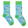 Turquoise cotton crew socks featuring a retro pixel crystal pattern and lime green trims.