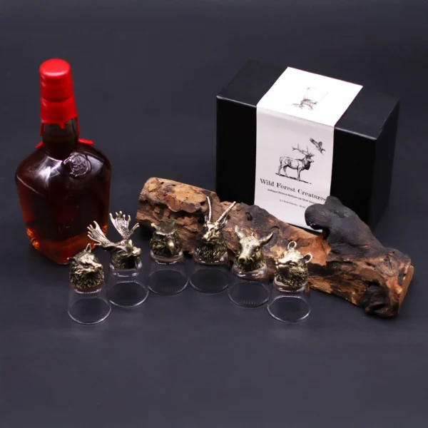 bG9jYWw6Ly9tZWRpYS85Sy9DRS82MFIzMEMxSjY0UktDRTlLLzBhZTAwN2Q4LmpwZw.webp Gift Set of 6 Shot Glasses (50ml) - Wild Forest Creatures - Antique Bronze