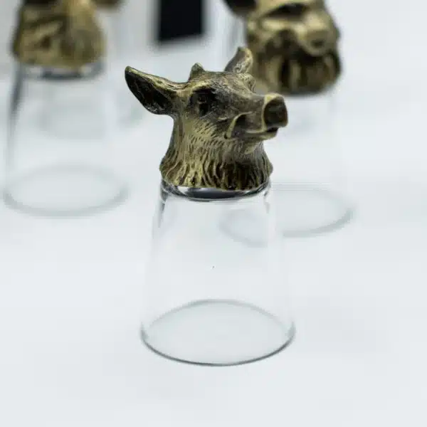 Gift Set of 12 Bottom Up Shot Glasses (25ml) - Forest and Mystical Creatures - Antique Bronze