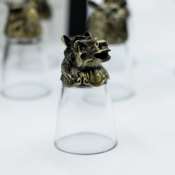 Gift Set of 12 Bottom Up Shot Glasses (25ml) - Forest and Mystical Creatures - Antique Bronze