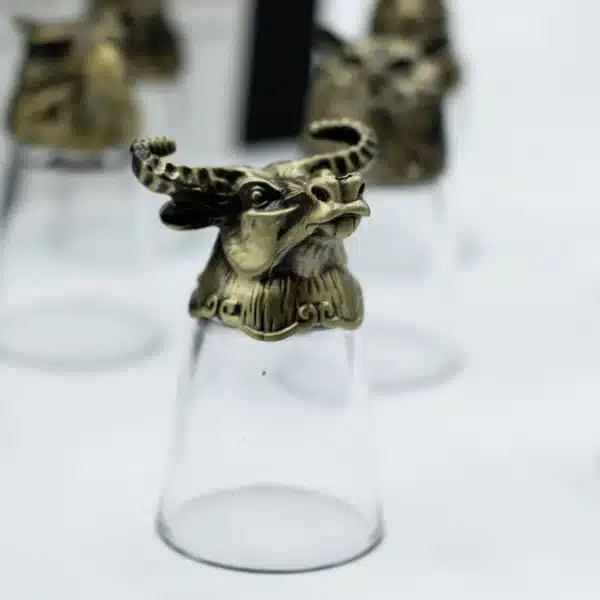 Gift Set of 12 Bottom Up Shot Glasses (25ml) - Forest and Mystical Creatures - Antique Bronze