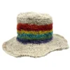 Hand-Knited Hemp And Cotton Boho Festival Hat - Rainbow